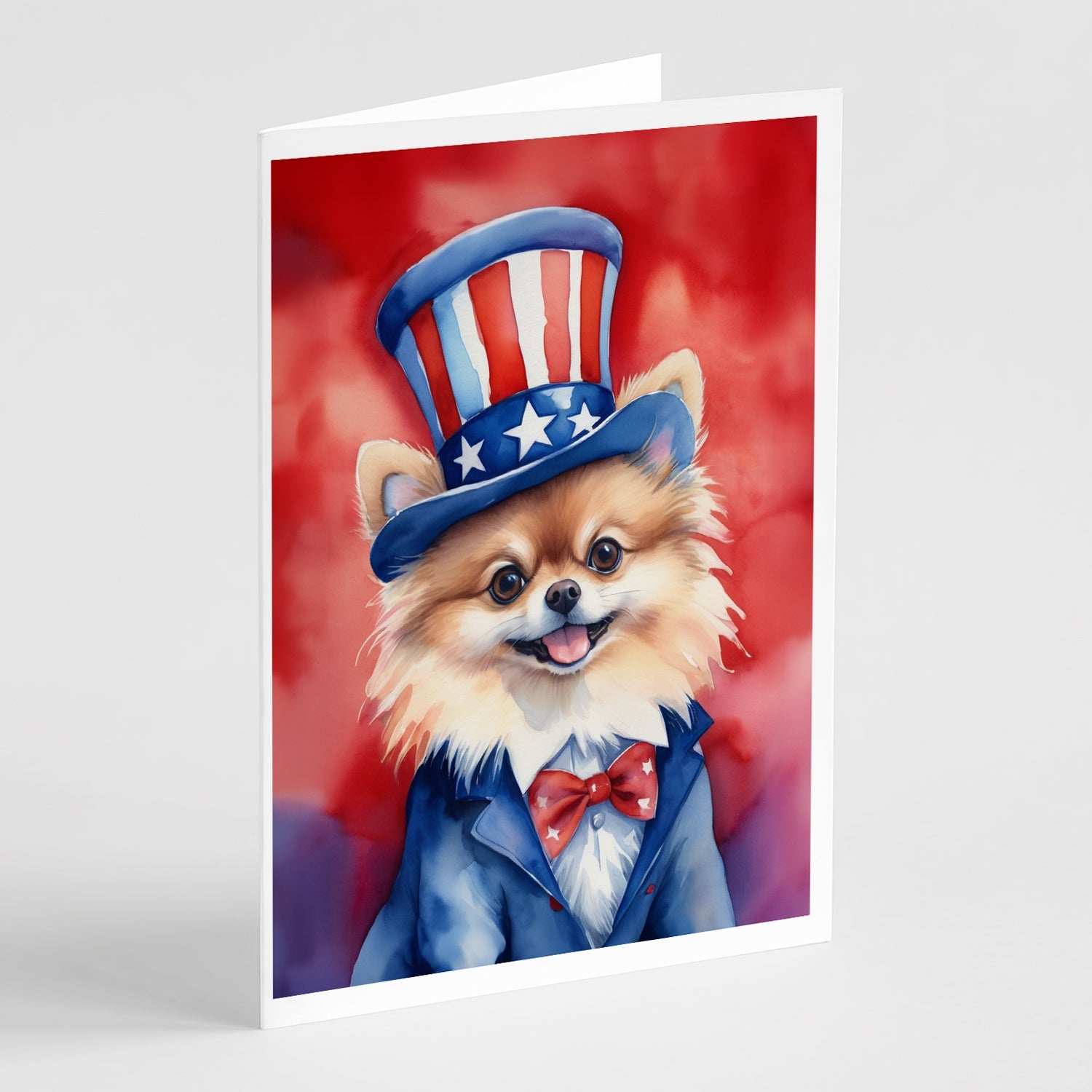 Pomeranian Patriotic American Greeting Cards Pack of 8 Blank Cards with Envelopes Whimsical A7 Size 5x7