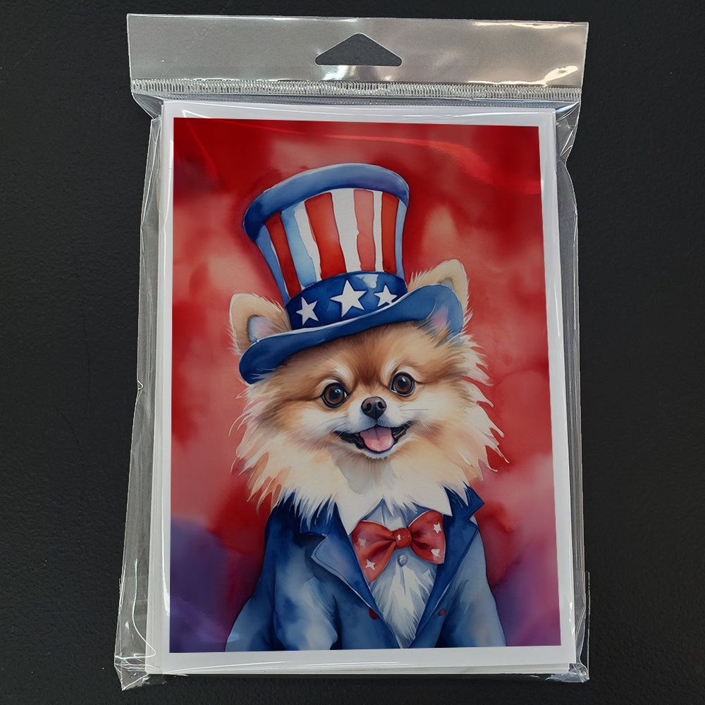 Pomeranian Patriotic American Greeting Cards Pack of 8 Blank Cards with Envelopes Whimsical A7 Size 5x7