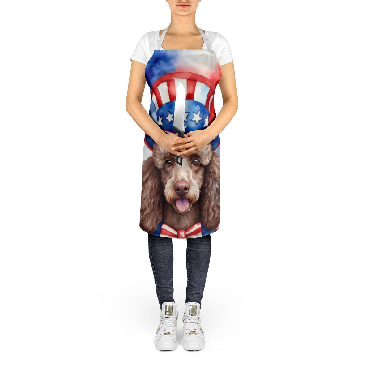 Poodle Patriotic American Apron Cooking Kitchen Server Baking Crafts Gardening for Adult Women Men, Unisex, Large, Multicolor