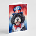 Portuguese Water Dog Patriotic American Greeting Cards Pack of 8 Blank Cards with Envelopes Whimsical A7 Size 5x7