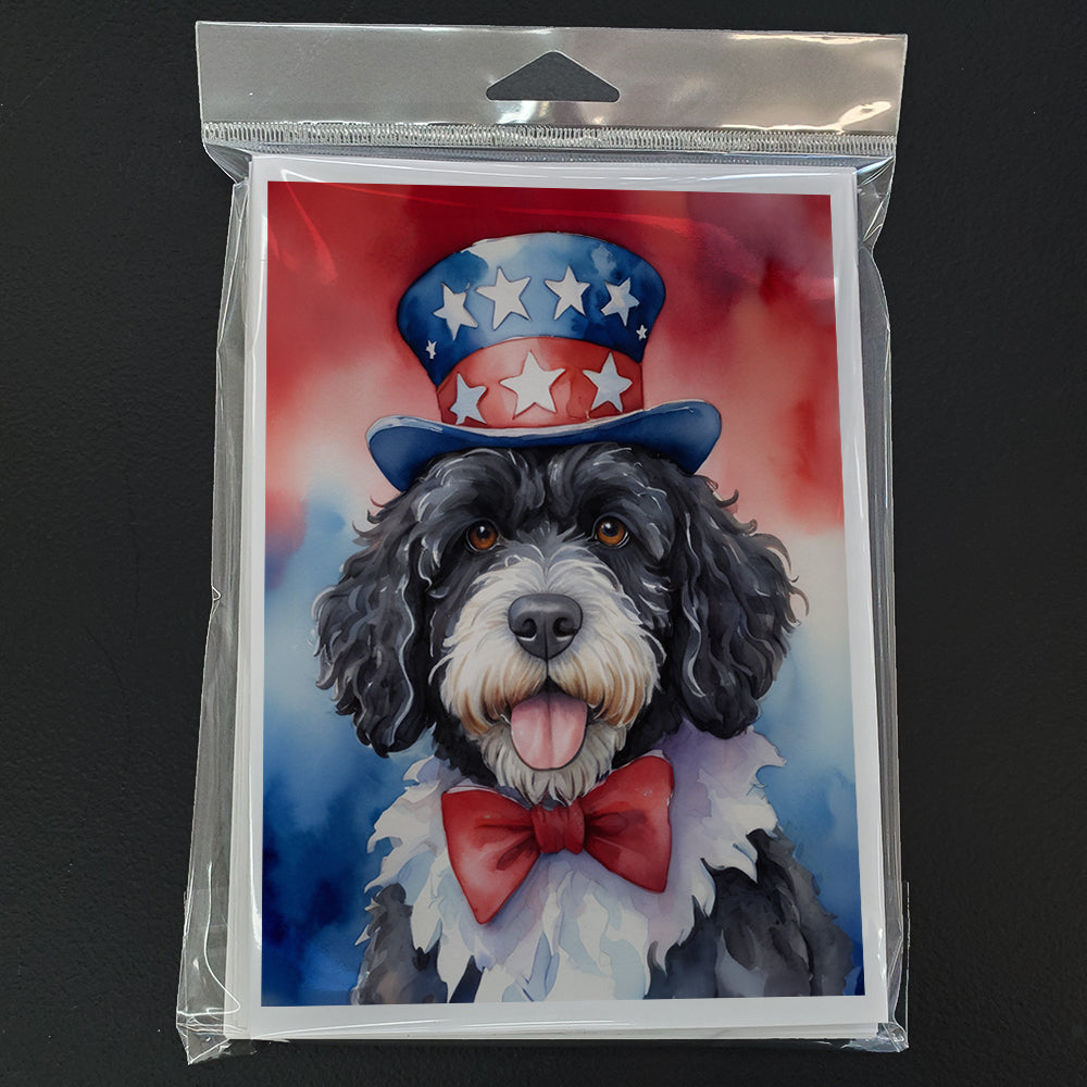 Portuguese Water Dog Patriotic American Greeting Cards Pack of 8 Blank Cards with Envelopes Whimsical A7 Size 5x7