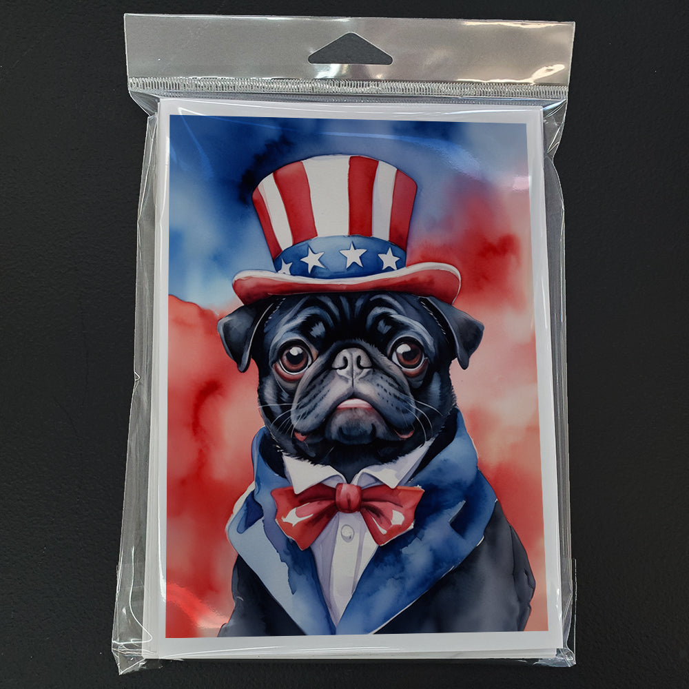 Pug Patriotic American Greeting Cards Pack of 8 Blank Cards with Envelopes Whimsical A7 Size 5x7