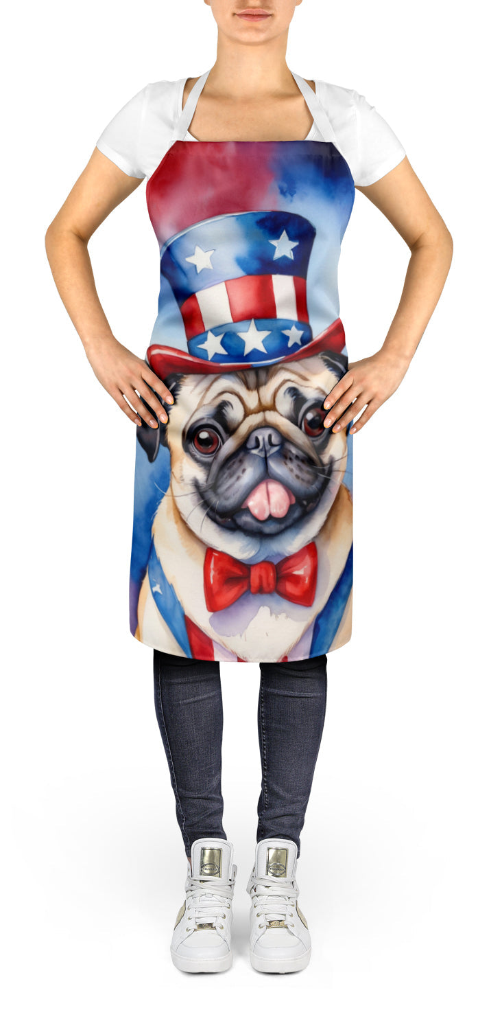 Pug Patriotic American Apron Cooking Kitchen Server Baking Crafts Gardening for Adult Women Men, Unisex, Large, Multicolor