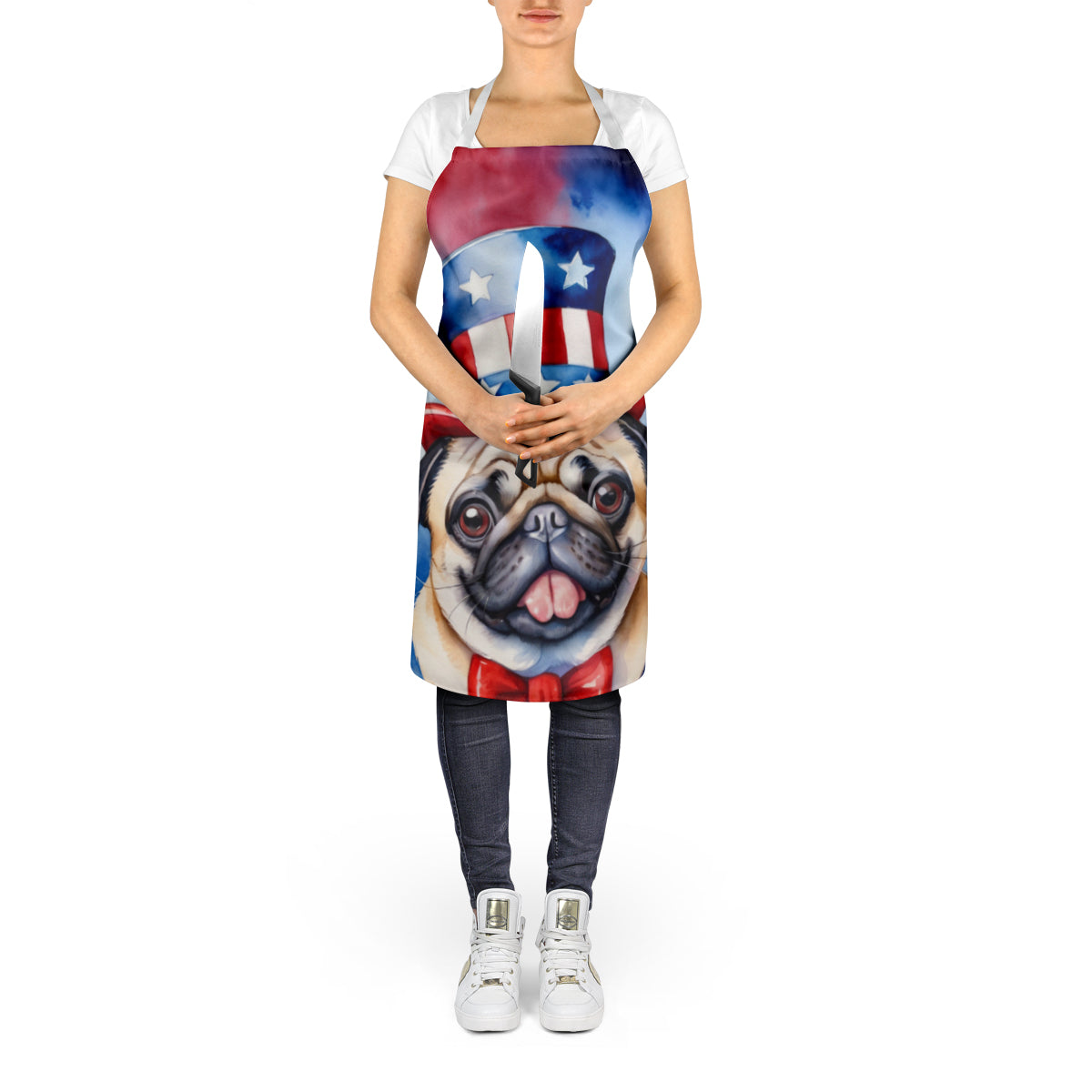 Pug Patriotic American Apron Cooking Kitchen Server Baking Crafts Gardening for Adult Women Men, Unisex, Large, Multicolor