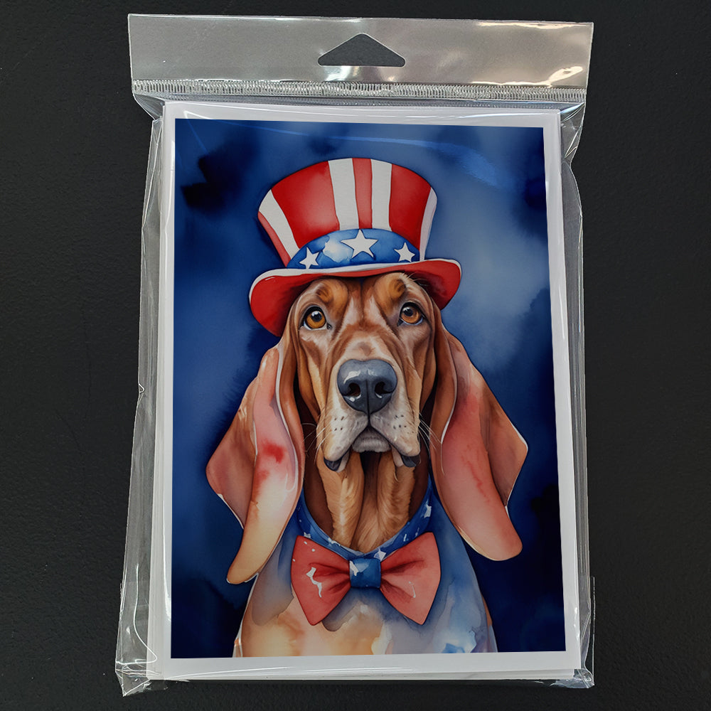 Redbone Coonhound Patriotic American Greeting Cards Pack of 8 Blank Cards with Envelopes Whimsical A7 Size 5x7