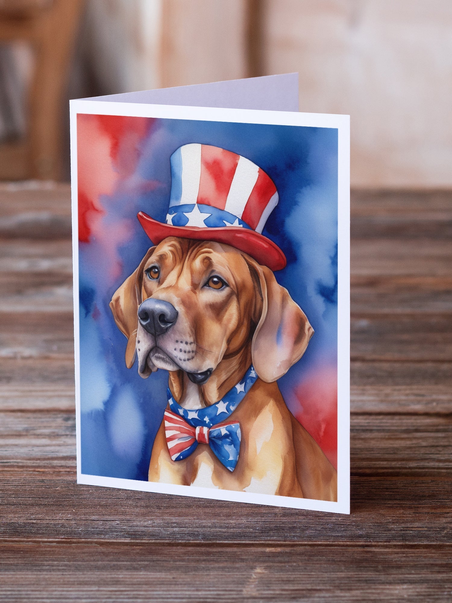 Rhodesian Ridgeback Patriotic American Greeting Cards Pack of 8 Blank Cards with Envelopes Whimsical A7 Size 5x7