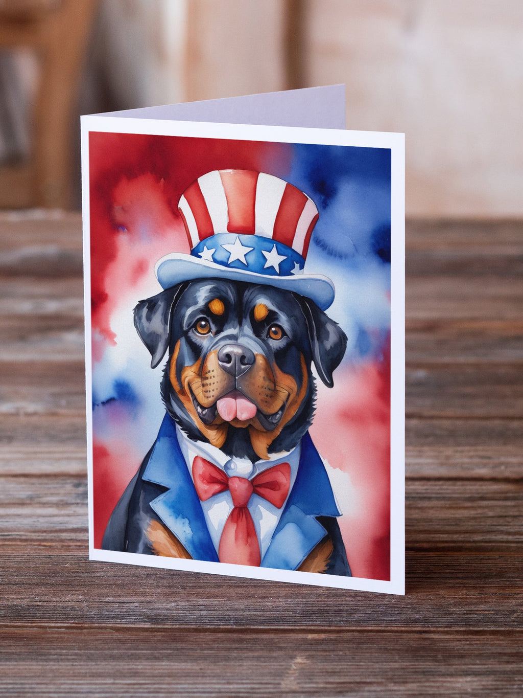 Rottweiler Patriotic American Greeting Cards Pack of 8 Blank Cards with Envelopes Whimsical A7 Size 5x7