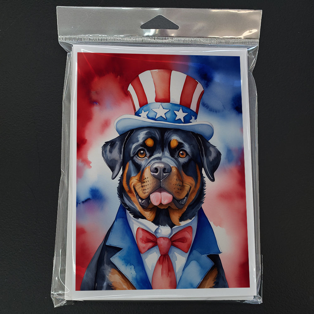 Rottweiler Patriotic American Greeting Cards Pack of 8 Blank Cards with Envelopes Whimsical A7 Size 5x7