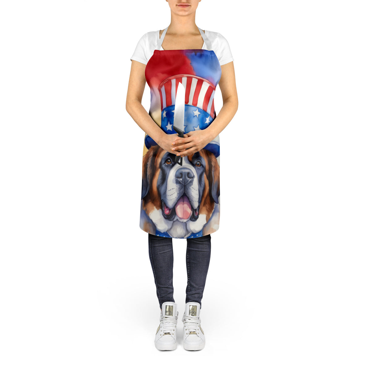 Saint Bernard Patriotic American Apron Cooking Kitchen Server Baking Crafts Gardening for Adult Women Men, Unisex, Large, Multicolor