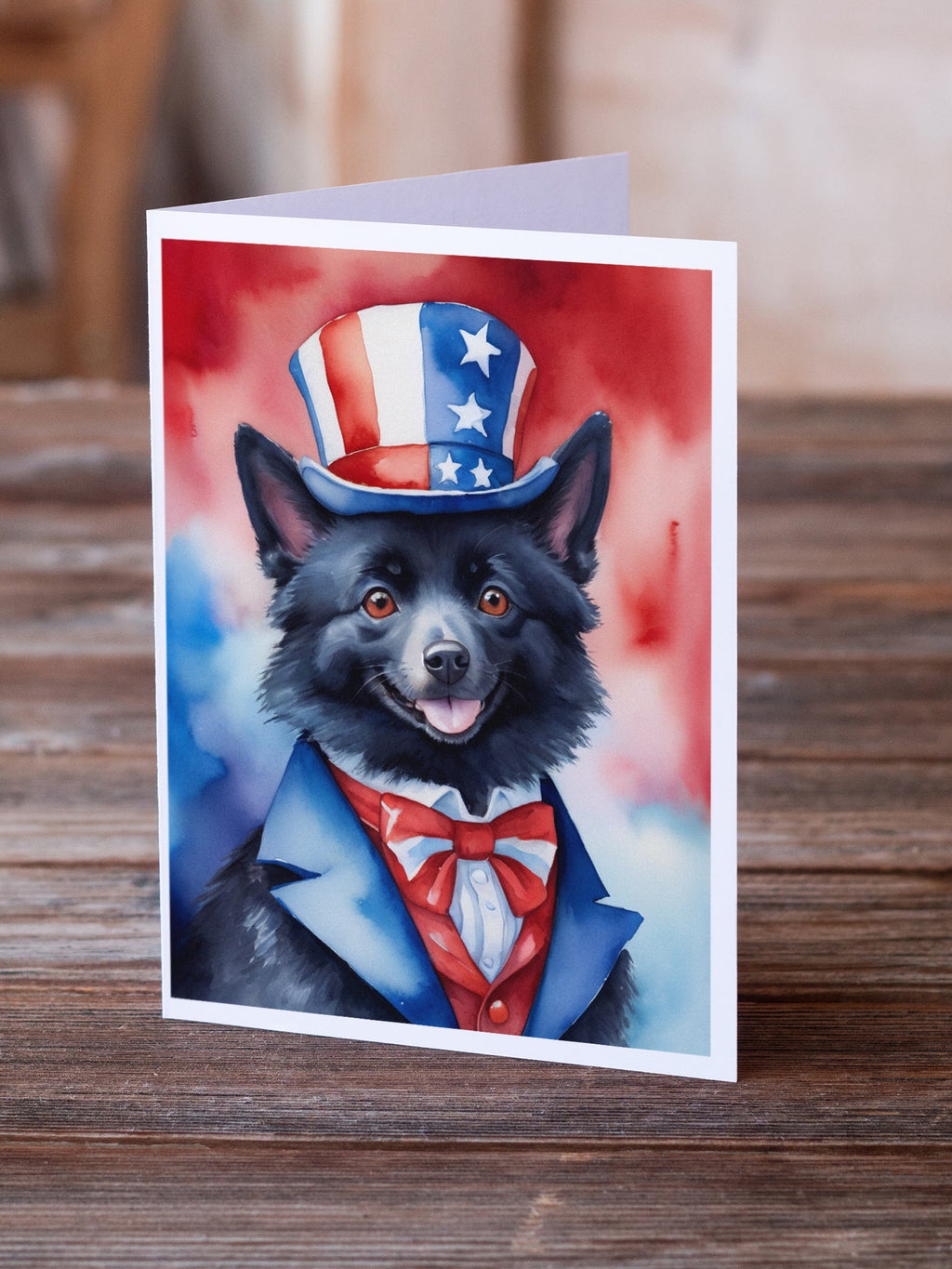 Schipperke Patriotic American Greeting Cards Pack of 8 Blank Cards with Envelopes Whimsical A7 Size 5x7