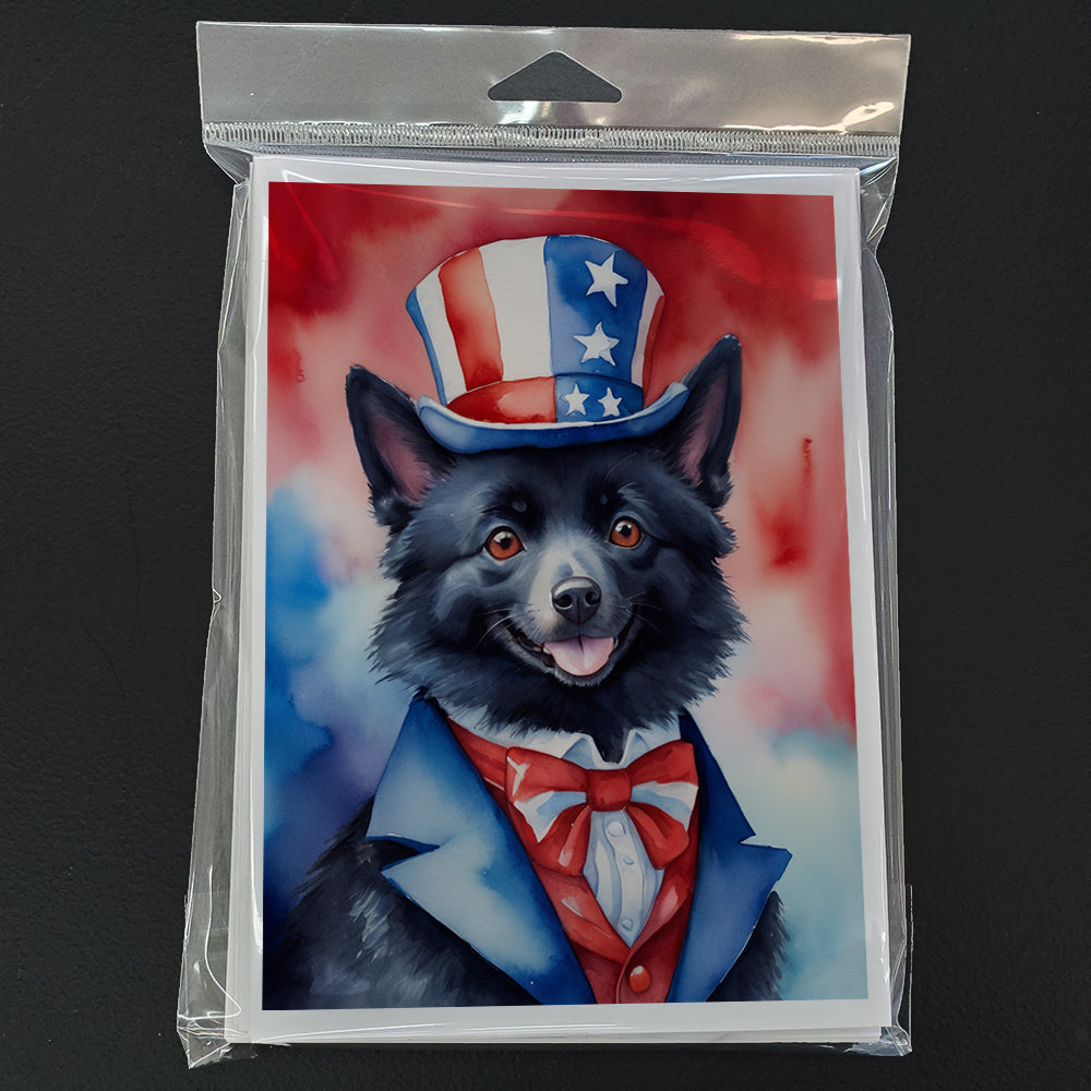 Schipperke Patriotic American Greeting Cards Pack of 8 Blank Cards with Envelopes Whimsical A7 Size 5x7