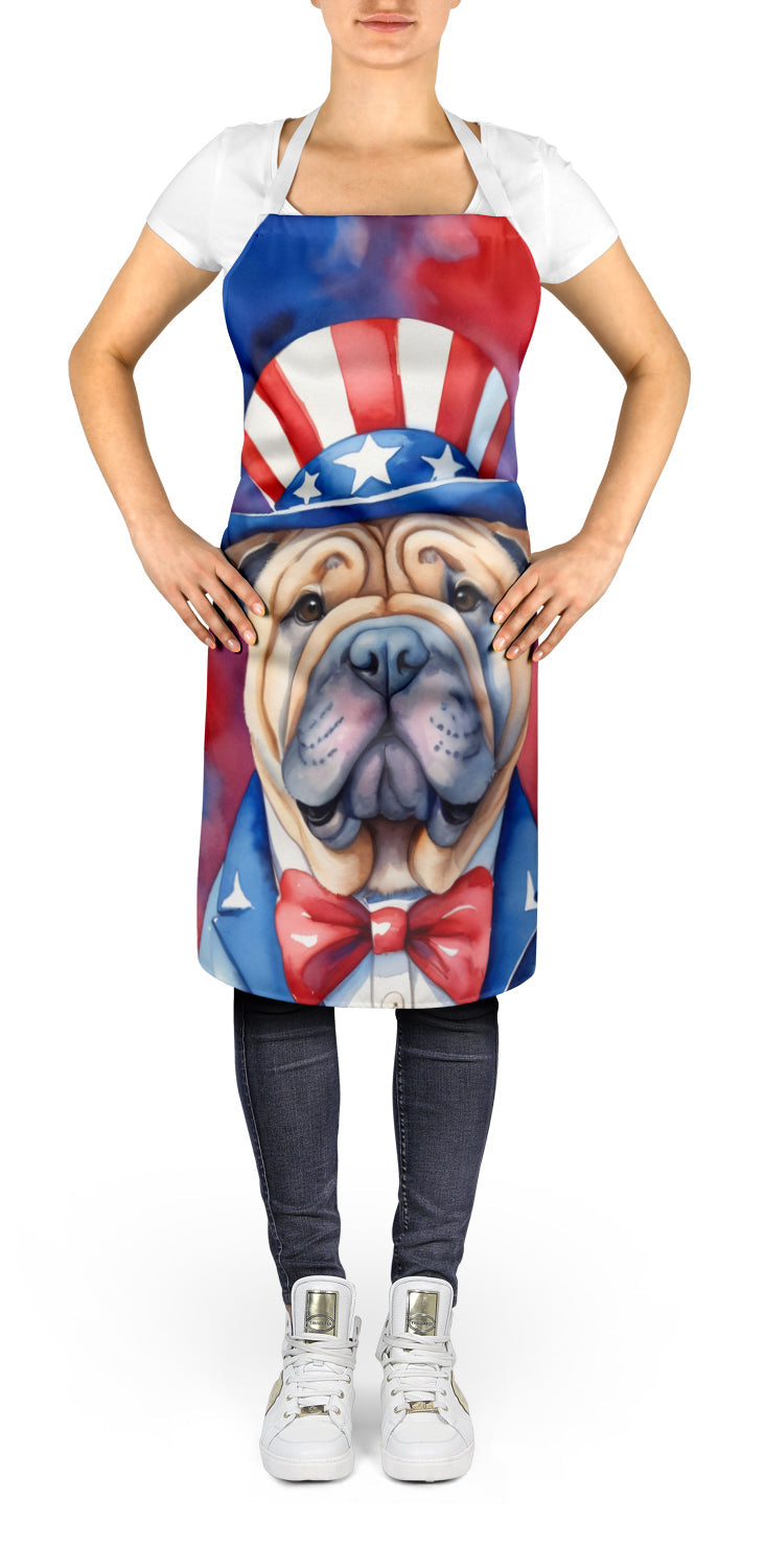 Shar Pei Patriotic American Apron Cooking Kitchen Server Baking Crafts Gardening for Adult Women Men, Unisex, Large, Multicolor