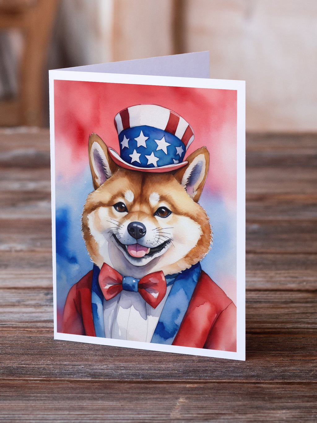 Shiba Inu Patriotic American Greeting Cards Pack of 8 Blank Cards with Envelopes Whimsical A7 Size 5x7