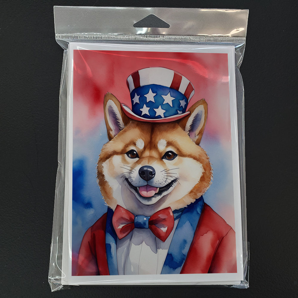 Shiba Inu Patriotic American Greeting Cards Pack of 8 Blank Cards with Envelopes Whimsical A7 Size 5x7