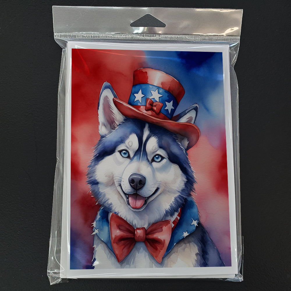 Siberian Husky Patriotic American Greeting Cards Pack of 8 Blank Cards with Envelopes Whimsical A7 Size 5x7