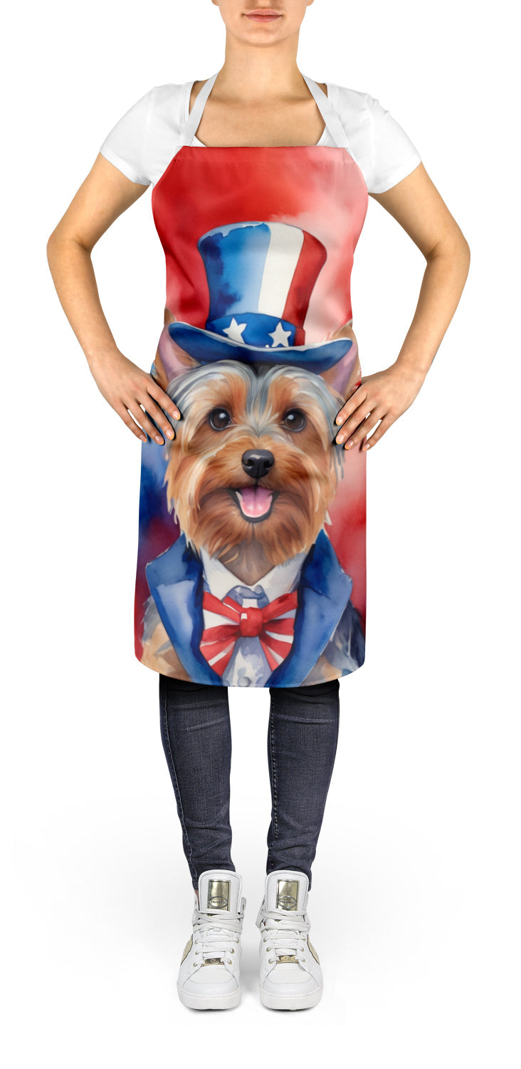 Silky Terrier Patriotic American Apron Cooking Kitchen Server Baking Crafts Gardening for Adult Women Men, Unisex, Large, Multicolor