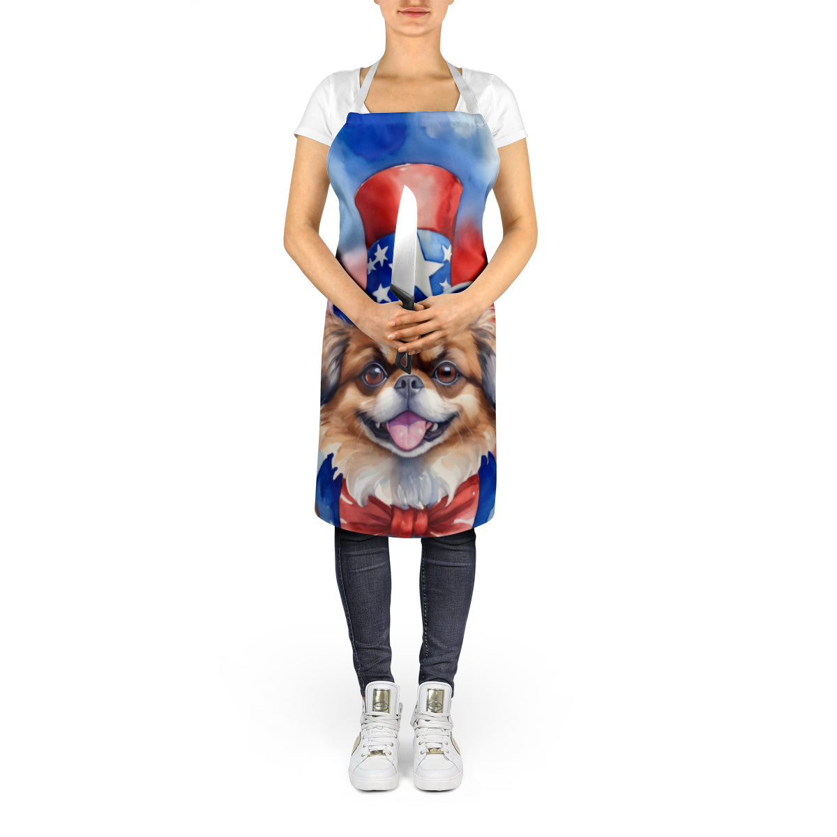 Tibetan Spaniel Patriotic American Apron Cooking Kitchen Server Baking Crafts Gardening for Adult Women Men, Unisex, Large, Multicolor