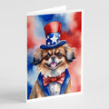 Tibetan Spaniel Patriotic American Greeting Cards Pack of 8 Blank Cards with Envelopes Whimsical A7 Size 5x7