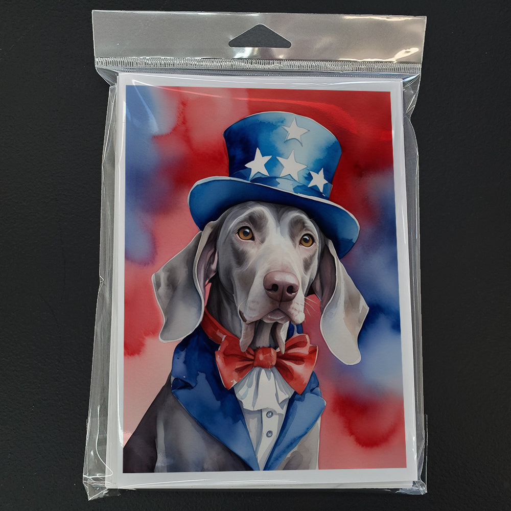 Weimaraner Patriotic American Greeting Cards Pack of 8 Blank Cards with Envelopes Whimsical A7 Size 5x7