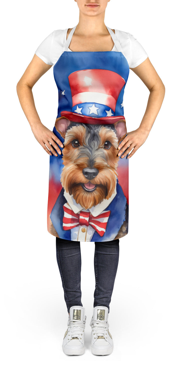 Welsh Terrier Patriotic American Apron Cooking Kitchen Server Baking Crafts Gardening for Adult Women Men, Unisex, Large, Multicolor
