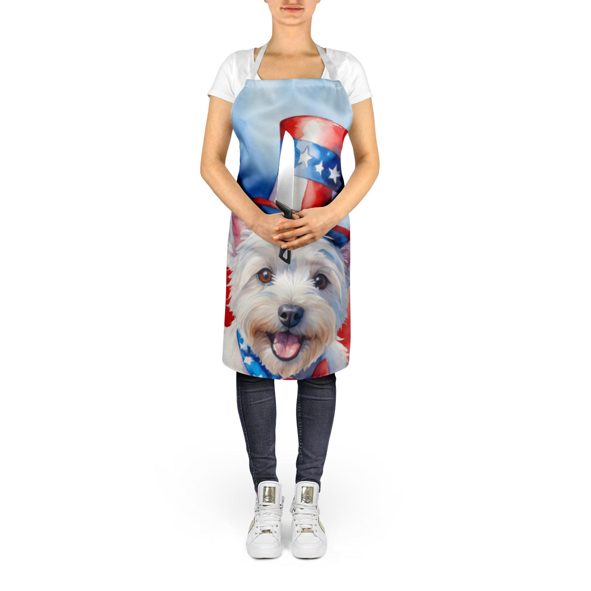 Westie Patriotic American Apron Cooking Kitchen Server Baking Crafts Gardening for Adult Women Men, Unisex, Large, Multicolor