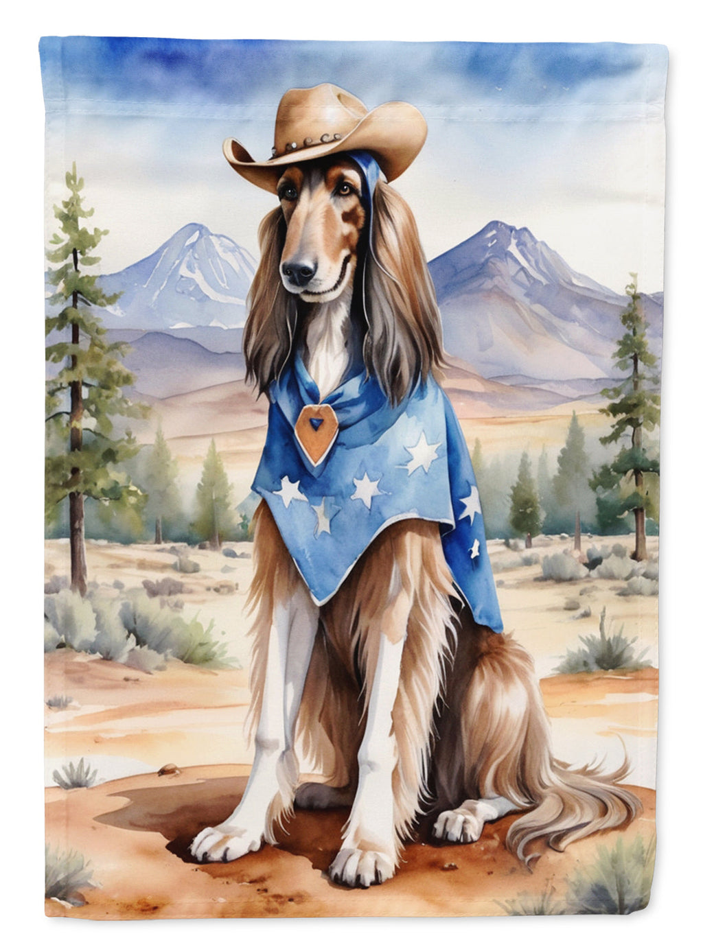 Afghan Hound Cowboy Welcome House Flag 28x40 Porch Sleeve Pole Decorative Outside Yard Banner Artwork Wall Hanging, Polyester