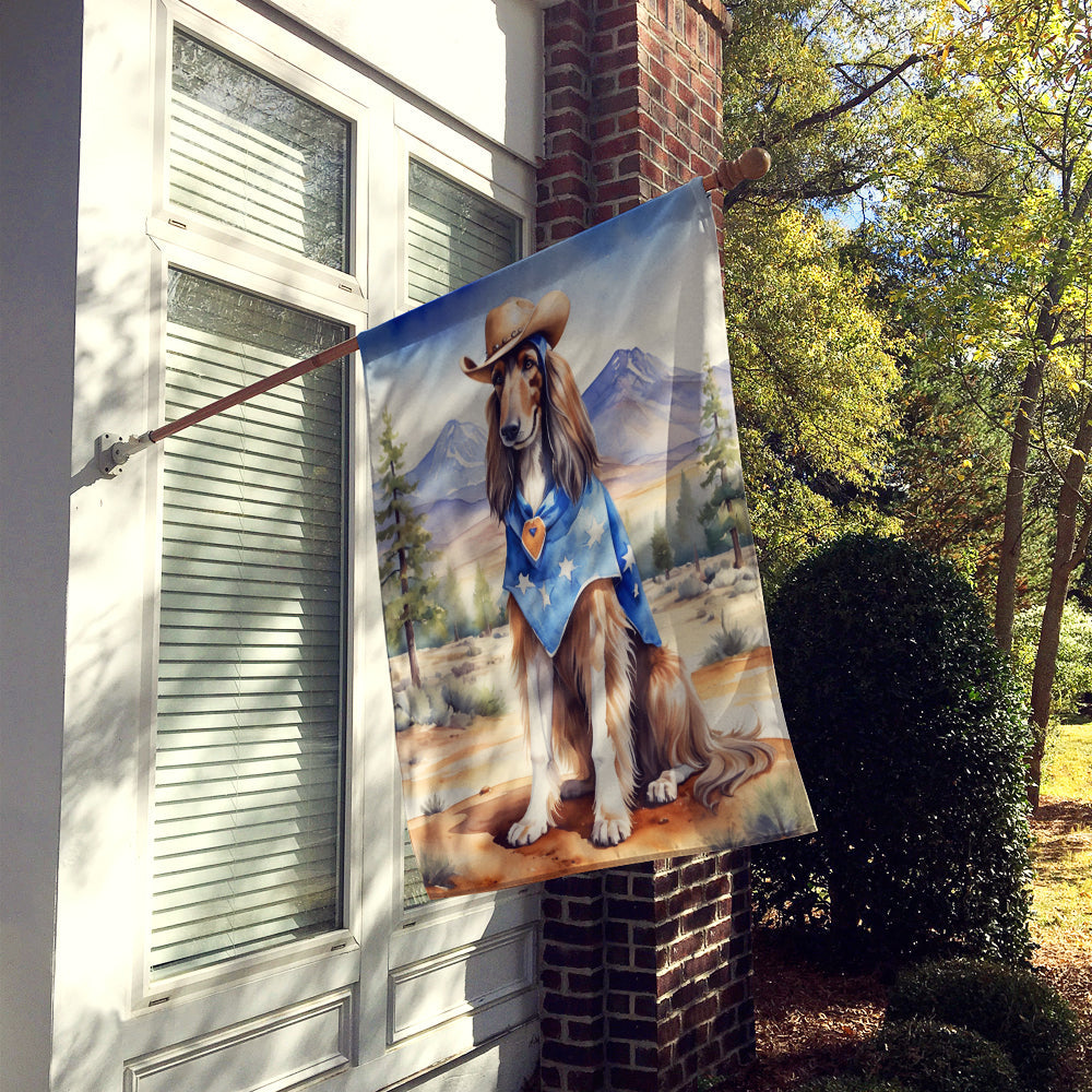 Afghan Hound Cowboy Welcome House Flag 28x40 Porch Sleeve Pole Decorative Outside Yard Banner Artwork Wall Hanging, Polyester