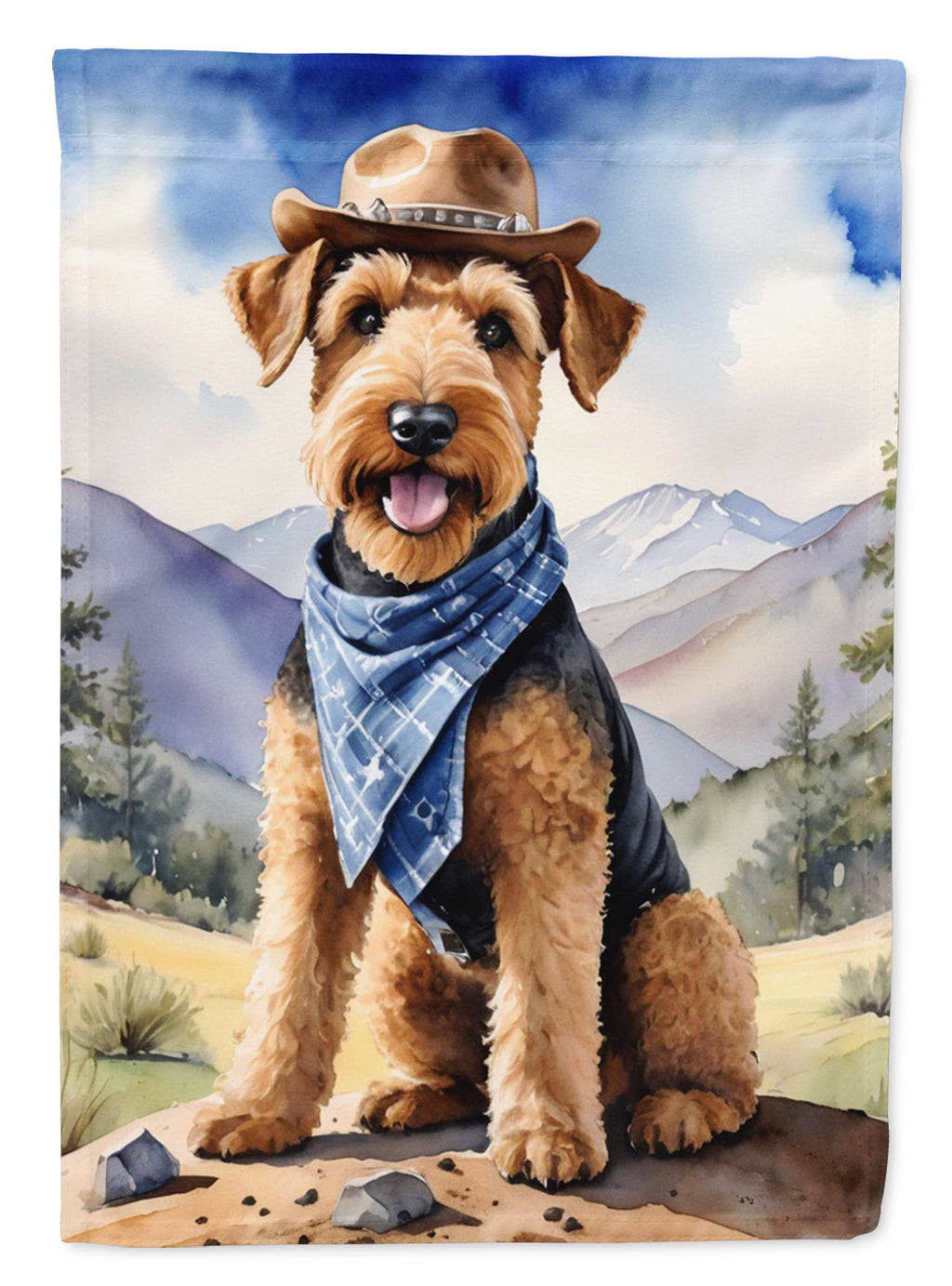 Airedale Terrier Cowboy Welcome House Flag 28x40 Porch Sleeve Pole Decorative Outside Yard Banner Artwork Wall Hanging, Polyester