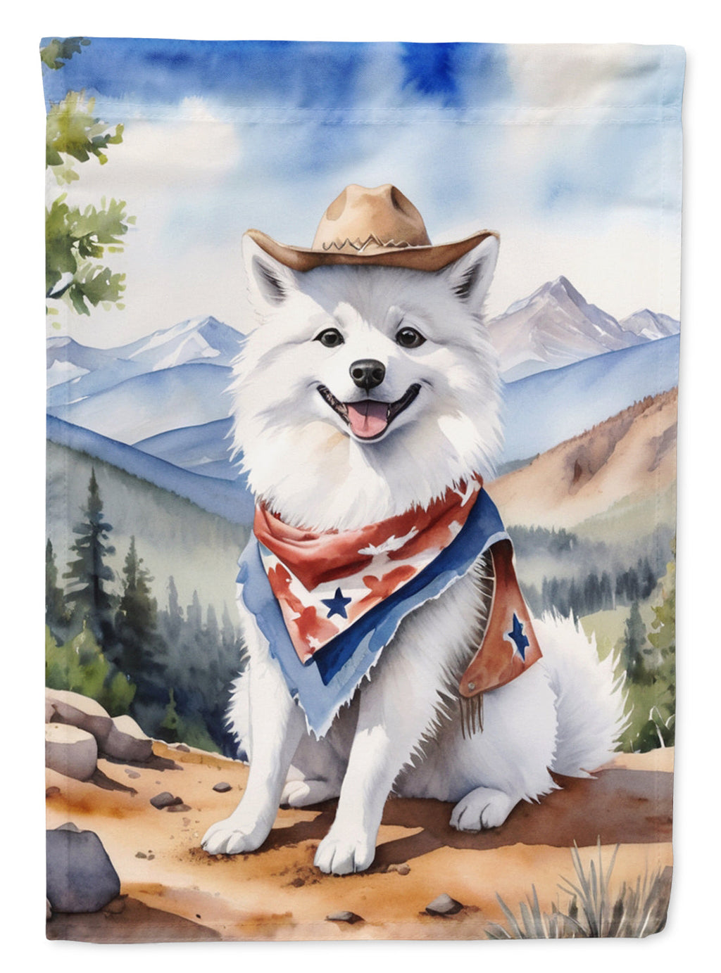 American Eskimo Cowboy Welcome House Flag 28x40 Porch Sleeve Pole Decorative Outside Yard Banner Artwork Wall Hanging, Polyester