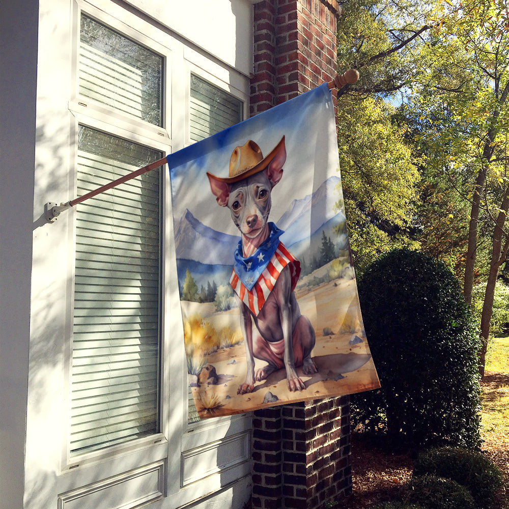 American Hairless Terrier Cowboy Welcome House Flag 28x40 Porch Sleeve Pole Decorative Outside Yard Banner Artwork Wall Hanging, Polyester