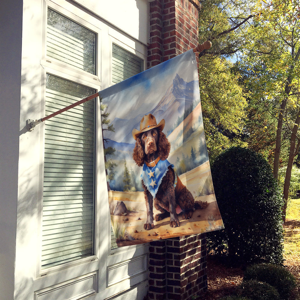 American Water Spaniel Cowboy Welcome House Flag 28x40 Porch Sleeve Pole Decorative Outside Yard Banner Artwork Wall Hanging, Polyester