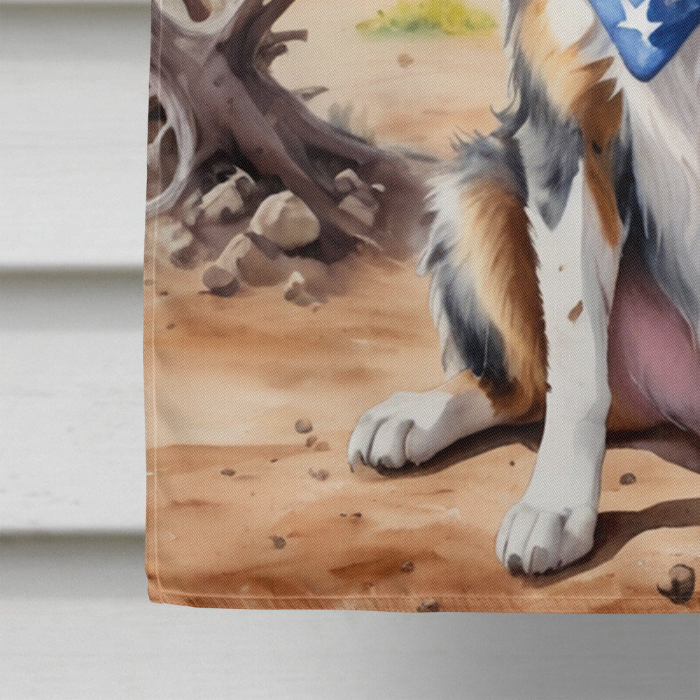 Australian Shepherd Cowboy Welcome House Flag 28x40 Porch Sleeve Pole Decorative Outside Yard Banner Artwork Wall Hanging, Polyester