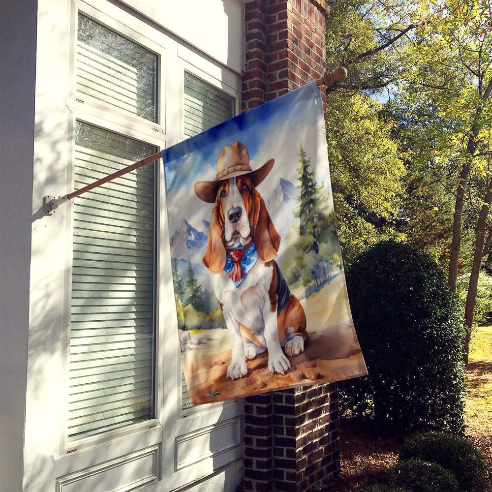 Basset Hound Cowboy Welcome House Flag 28x40 Porch Sleeve Pole Decorative Outside Yard Banner Artwork Wall Hanging, Polyester