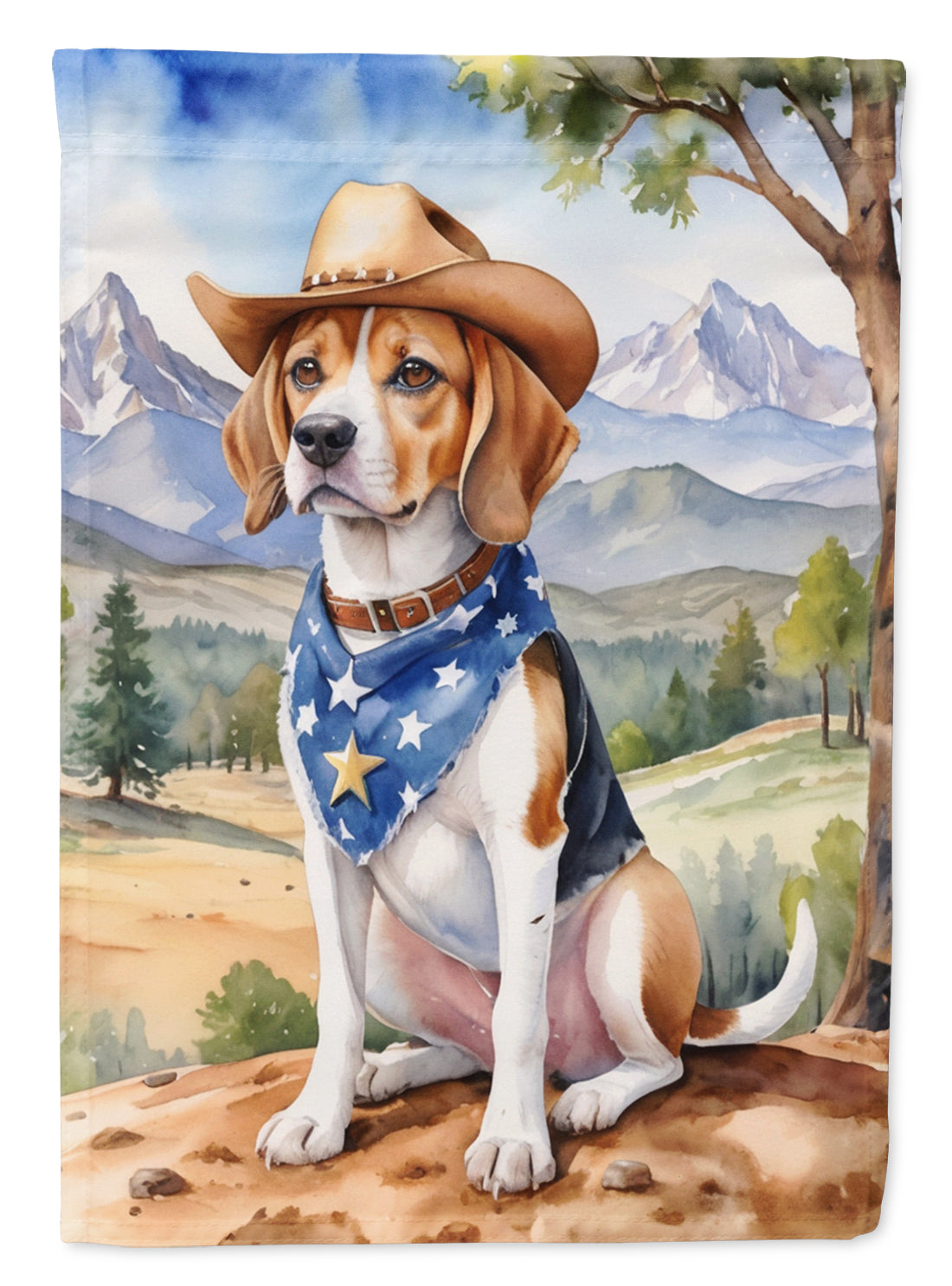 Beagle Cowboy Welcome House Flag 28x40 Porch Sleeve Pole Decorative Outside Yard Banner Artwork Wall Hanging, Polyester