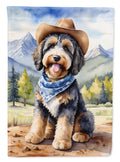 Bernedoodle Cowboy Welcome House Flag 28x40 Porch Sleeve Pole Decorative Outside Yard Banner Artwork Wall Hanging, Polyester