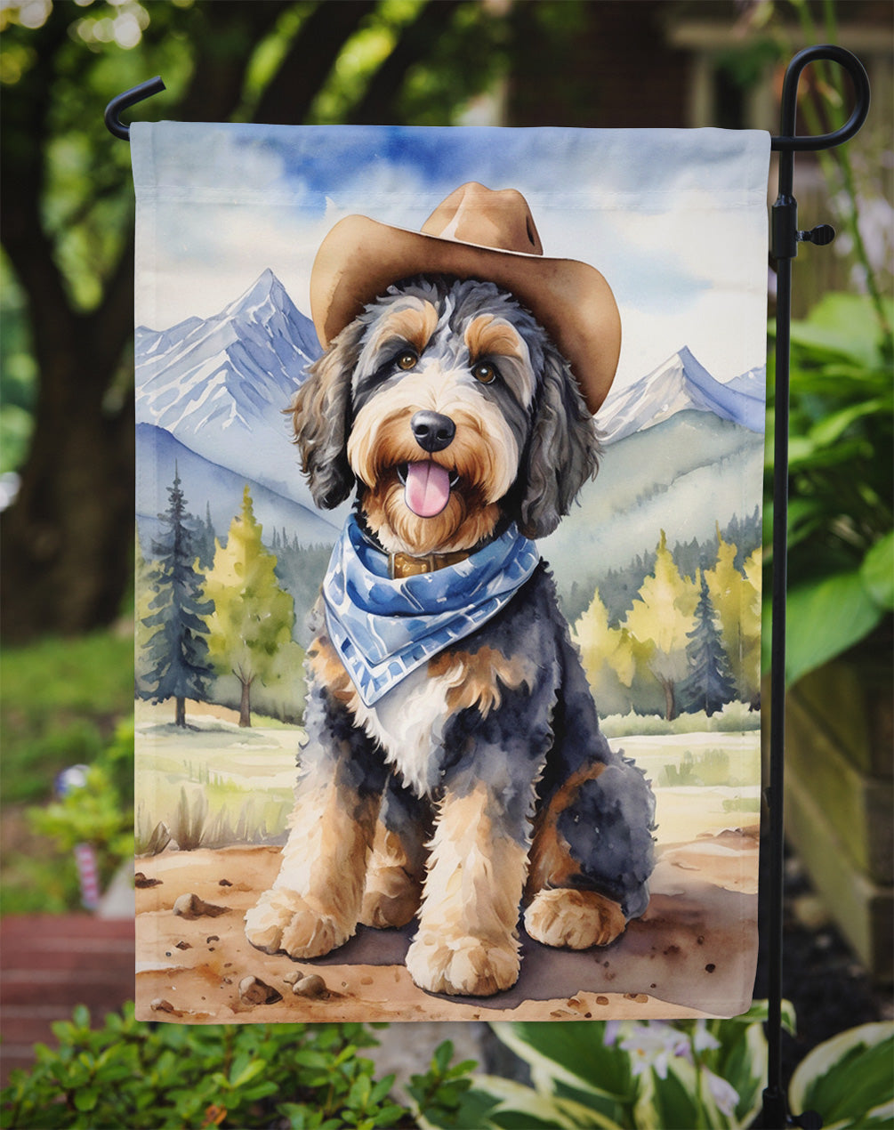Bernedoodle Cowboy Welcome Garden Flag Mailbox Decorative Yard Banner Outside Patio Artwork for Flower Beds, Garden Size, Multicolor