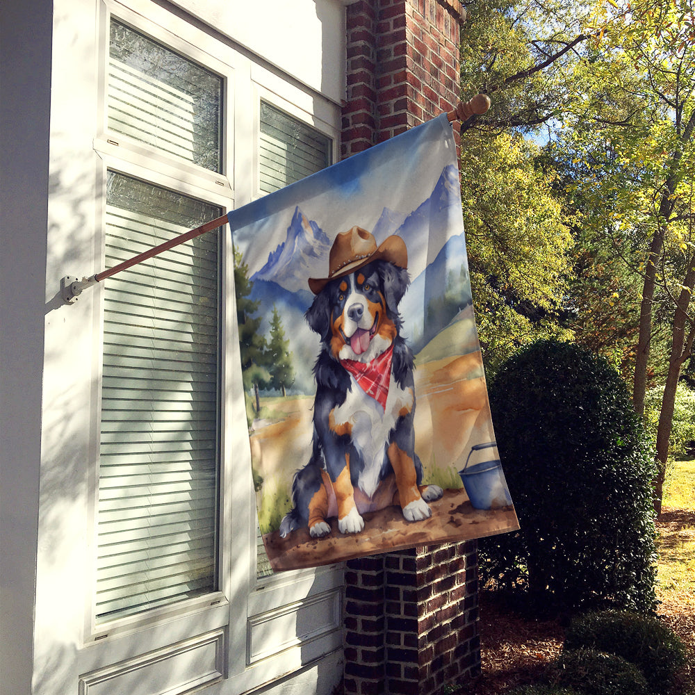 Bernese Mountain Dog Cowboy Welcome House Flag 28x40 Porch Sleeve Pole Decorative Outside Yard Banner Artwork Wall Hanging, Polyester