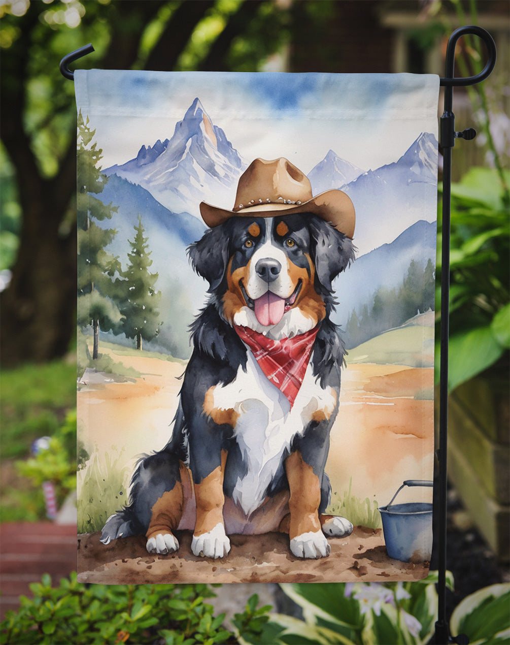 Bernese Mountain Dog Cowboy Welcome Garden Flag Mailbox Decorative Yard Banner Outside Patio Artwork for Flower Beds, Garden Size, Multicolor
