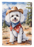 Bichon Frise Cowboy Welcome House Flag 28x40 Porch Sleeve Pole Decorative Outside Yard Banner Artwork Wall Hanging, Polyester
