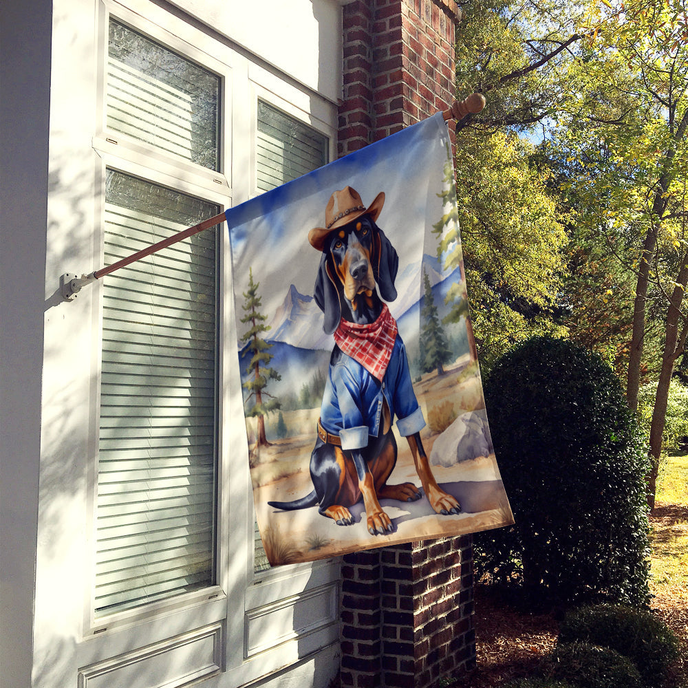 Black and Tan Coonhound Cowboy Welcome House Flag 28x40 Porch Sleeve Pole Decorative Outside Yard Banner Artwork Wall Hanging, Polyester