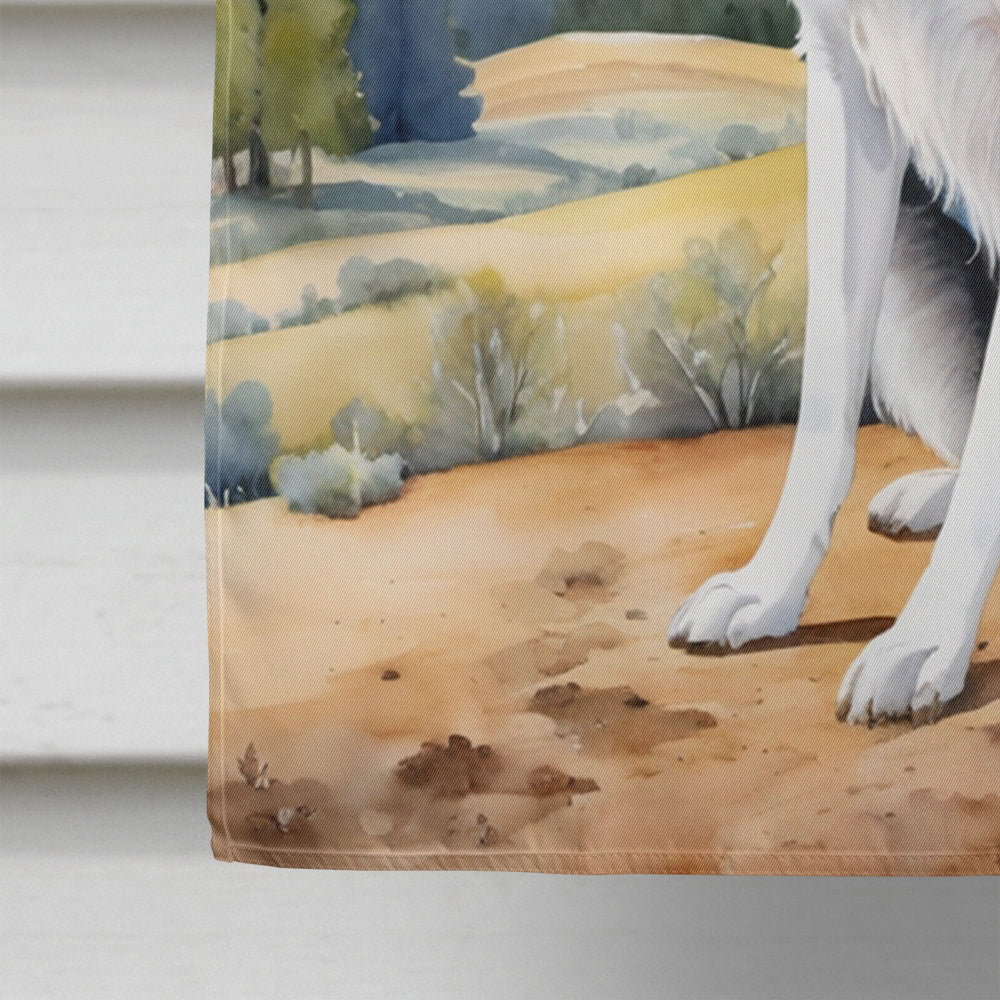 Borzoi Cowboy Welcome House Flag 28x40 Porch Sleeve Pole Decorative Outside Yard Banner Artwork Wall Hanging, Polyester