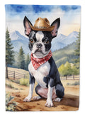 Boston Terrier Cowboy Welcome House Flag 28x40 Porch Sleeve Pole Decorative Outside Yard Banner Artwork Wall Hanging, Polyester
