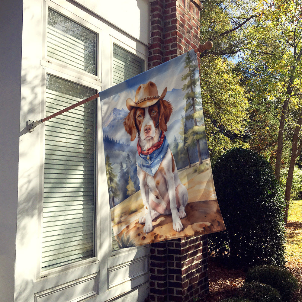 Brittany Spaniel Cowboy Welcome House Flag 28x40 Porch Sleeve Pole Decorative Outside Yard Banner Artwork Wall Hanging, Polyester