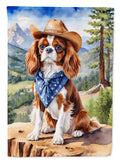 Cavalier Spaniel Cowboy Welcome House Flag 28x40 Porch Sleeve Pole Decorative Outside Yard Banner Artwork Wall Hanging, Polyester