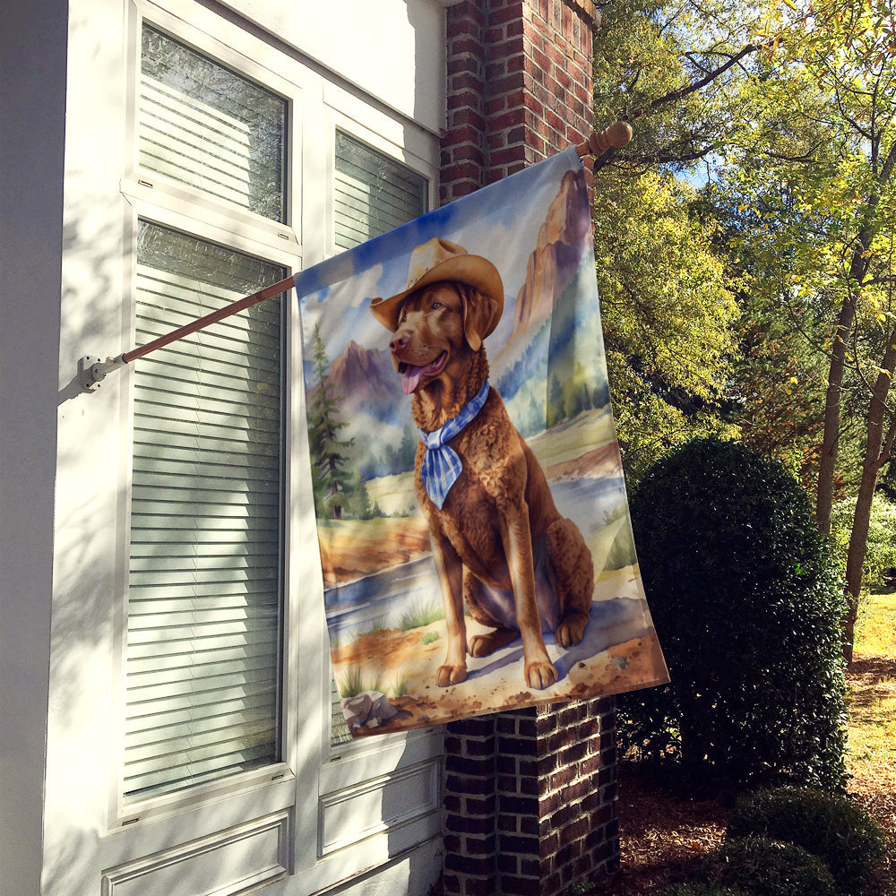 Chesapeake Bay Retriever Cowboy Welcome House Flag 28x40 Porch Sleeve Pole Decorative Outside Yard Banner Artwork Wall Hanging, Polyester