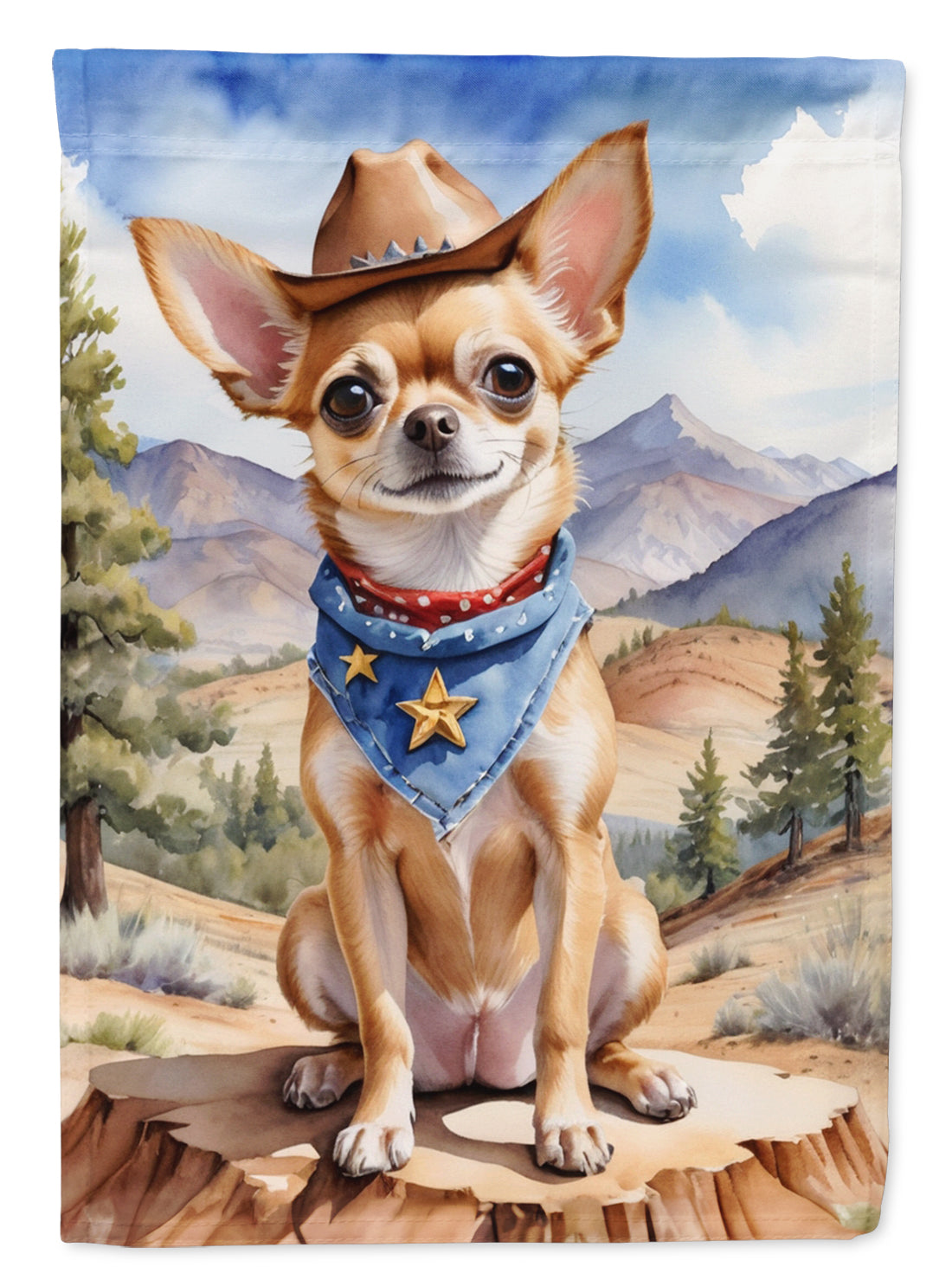 Chihuahua Cowboy Welcome House Flag 28x40 Porch Sleeve Pole Decorative Outside Yard Banner Artwork Wall Hanging, Polyester