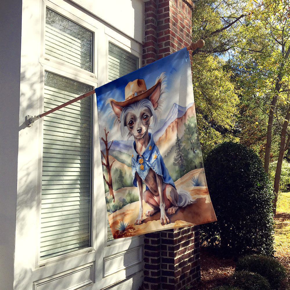 Chinese Crested Cowboy Welcome House Flag 28x40 Porch Sleeve Pole Decorative Outside Yard Banner Artwork Wall Hanging, Polyester