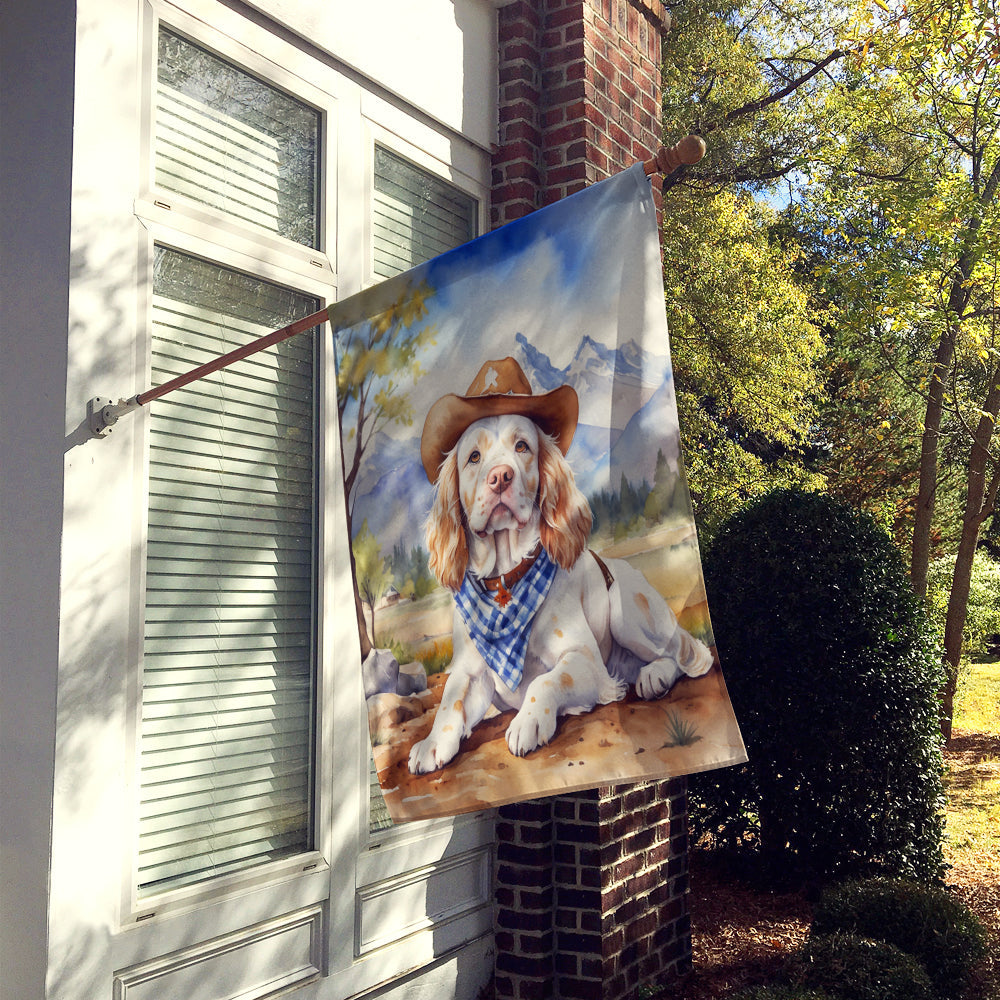 Clumber Spaniel Cowboy Welcome House Flag 28x40 Porch Sleeve Pole Decorative Outside Yard Banner Artwork Wall Hanging, Polyester