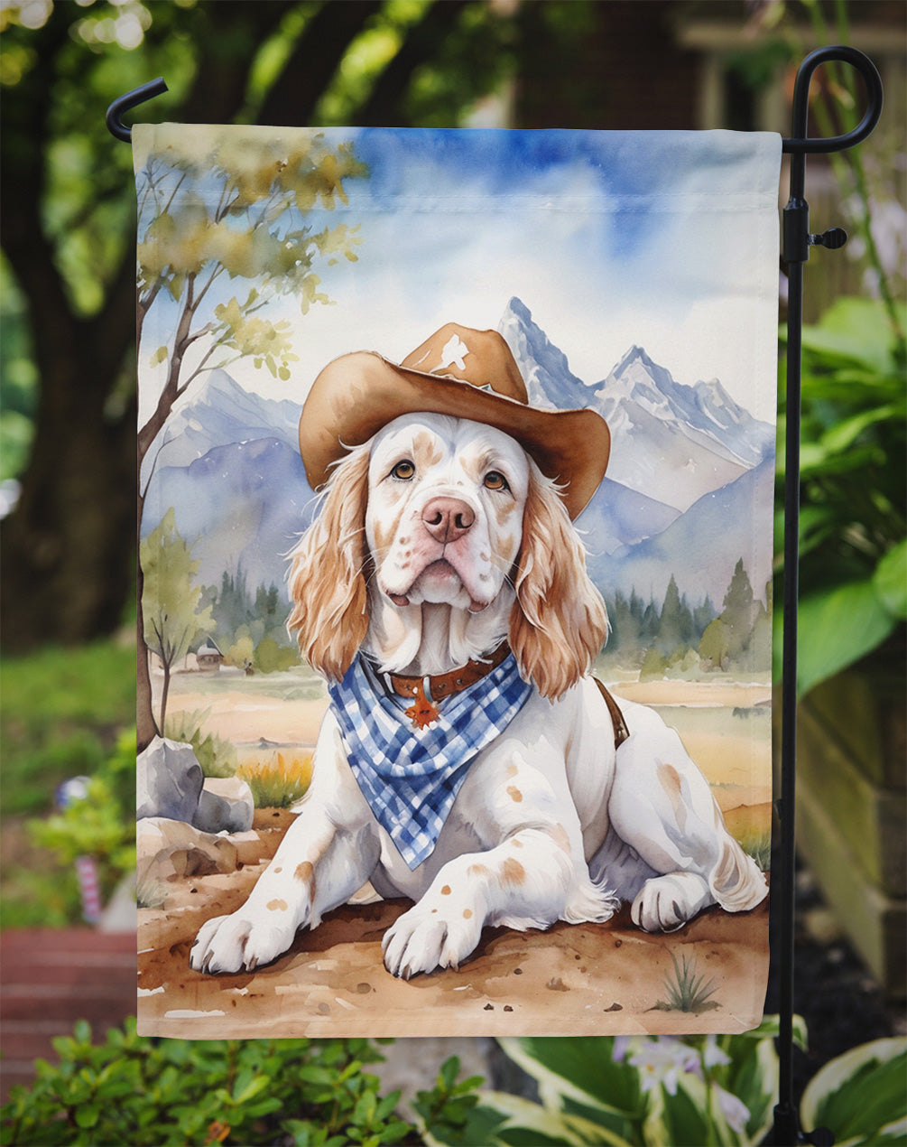 Clumber Spaniel Cowboy Welcome Garden Flag Mailbox Decorative Yard Banner Outside Patio Artwork for Flower Beds, Garden Size, Multicolor