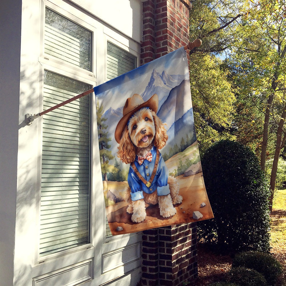 Cockapoo Cowboy Welcome House Flag 28x40 Porch Sleeve Pole Decorative Outside Yard Banner Artwork Wall Hanging, Polyester